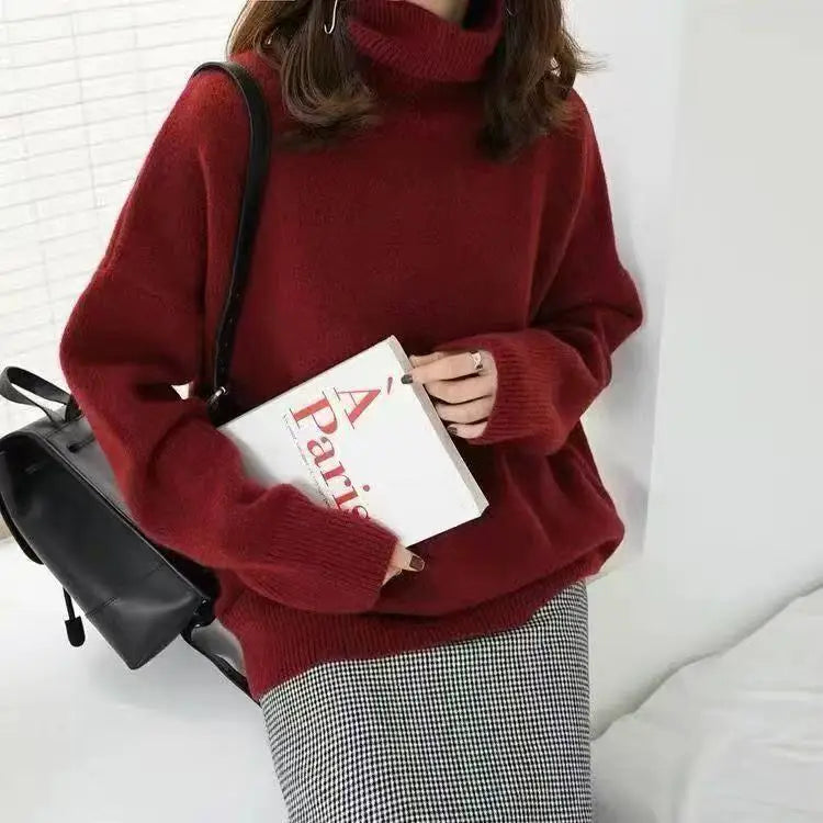 pull femme porté style quotidien rouge