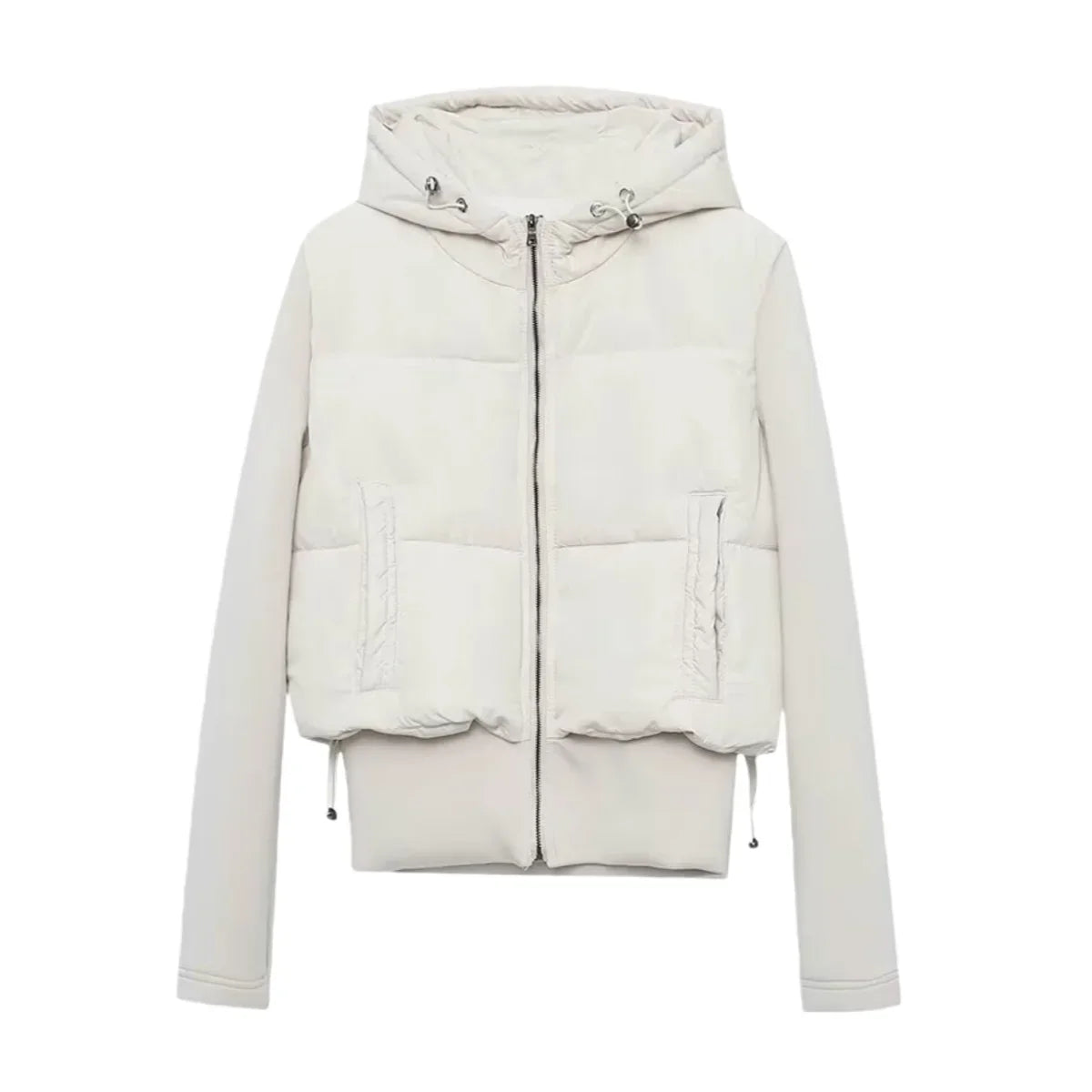 veste femme courte capuche zippée vue de face Blanc